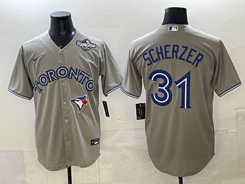 Men 2025 Nike Toronto Blue Jays #31 Scherzer Grey Game MLB Jersey 03
